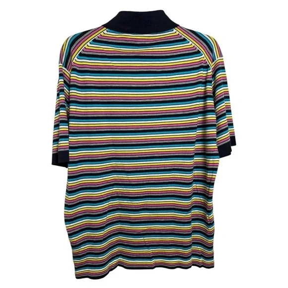 John Smedley Knit Polo Shirt Size XL Navy Multicolor Stripe Preppy - Picture 4 of 7